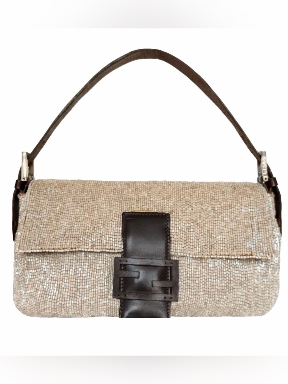 Circa 1999 Vintage Fendi Champagne Beaded Baguette